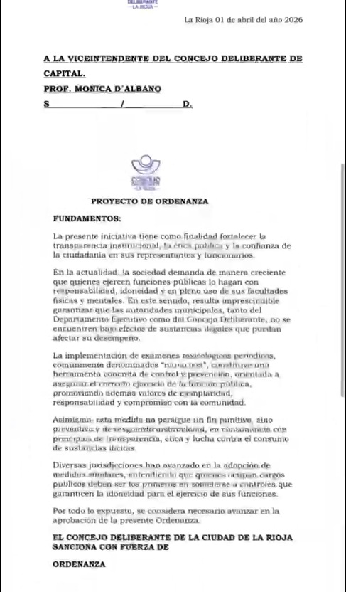 Polémica en La Rioja: La concejal «Yiyi» Ceballos denuncia el bloqueo del proyecto «Narco-test»