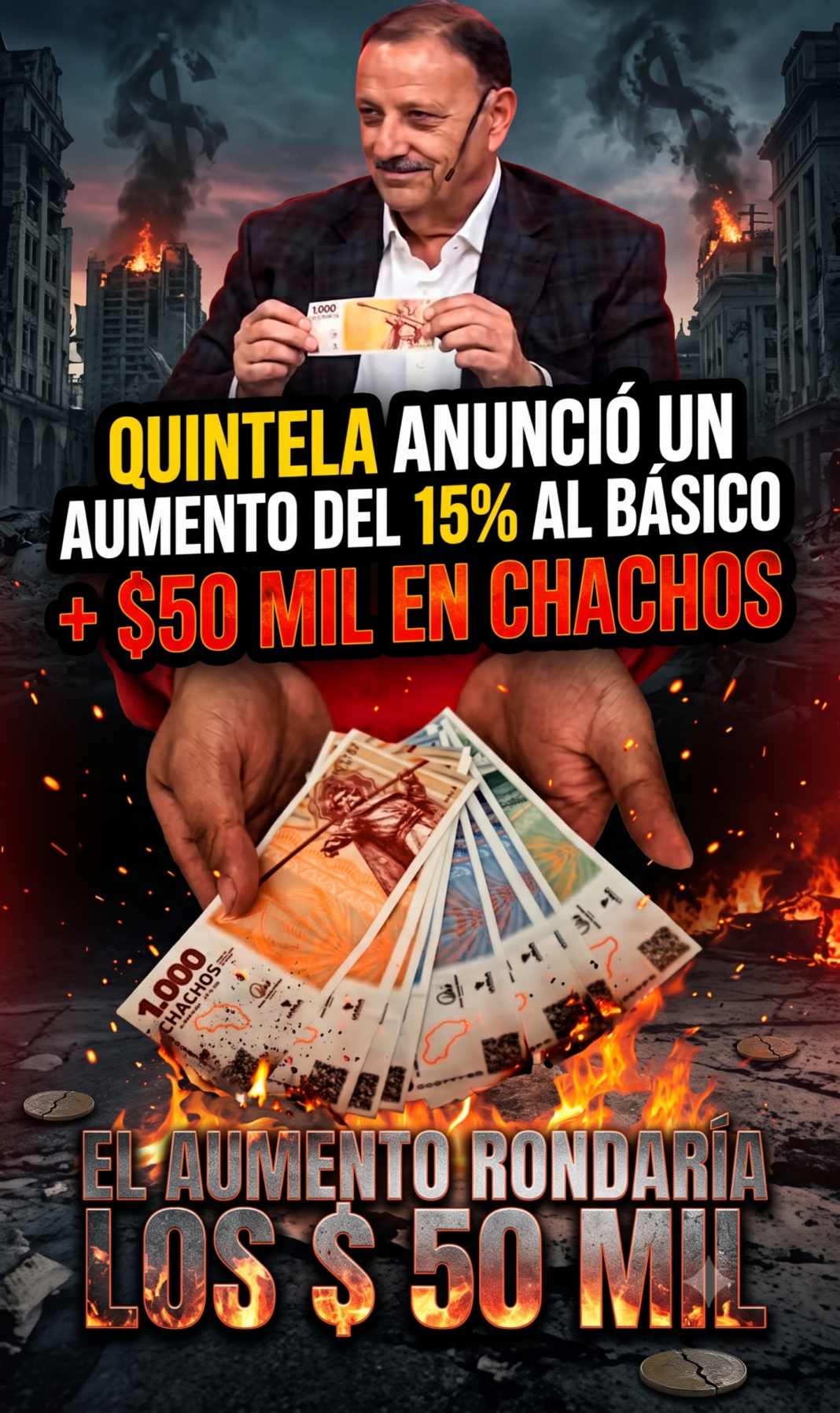 Quintela anunció un aumento del 15%, pero parte del salario volverá a pagarse en «Chachos»