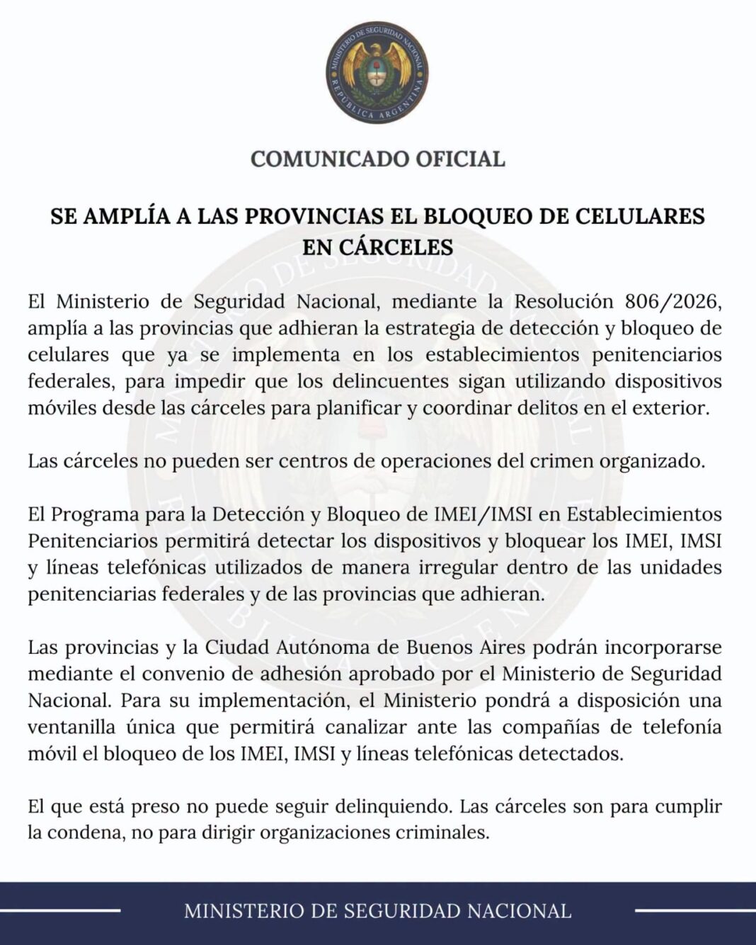 Fin del «call center» tumbero: el Gobierno nacional extiende a las provincias el bloqueo de celulares en cárceles